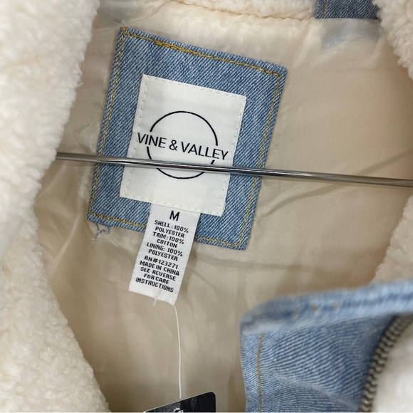 Vine & valley sherpa denim bomber  jacket snap/zip - Picture 3 of 6